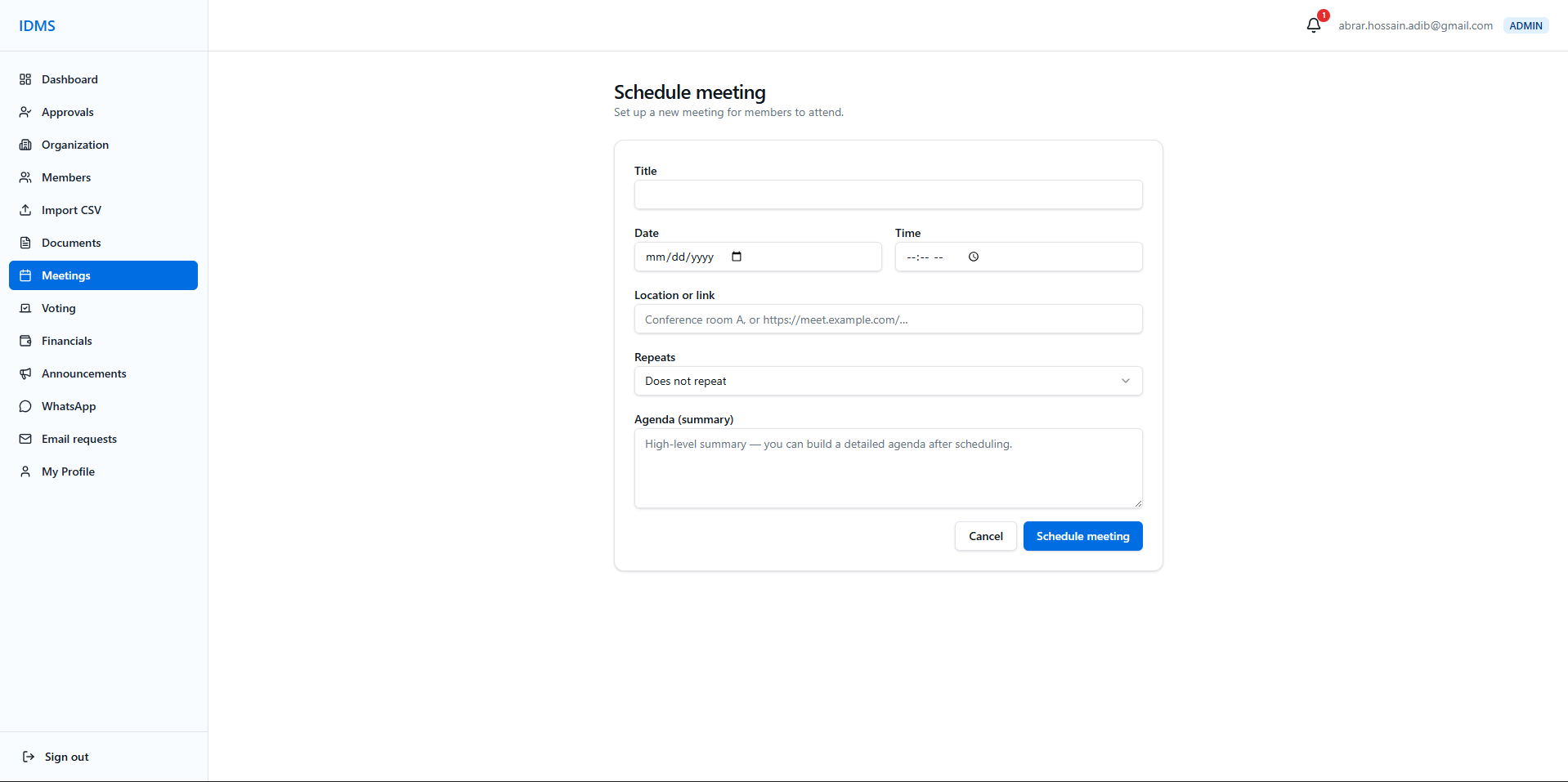 Scheduling a meeting, recurrence included