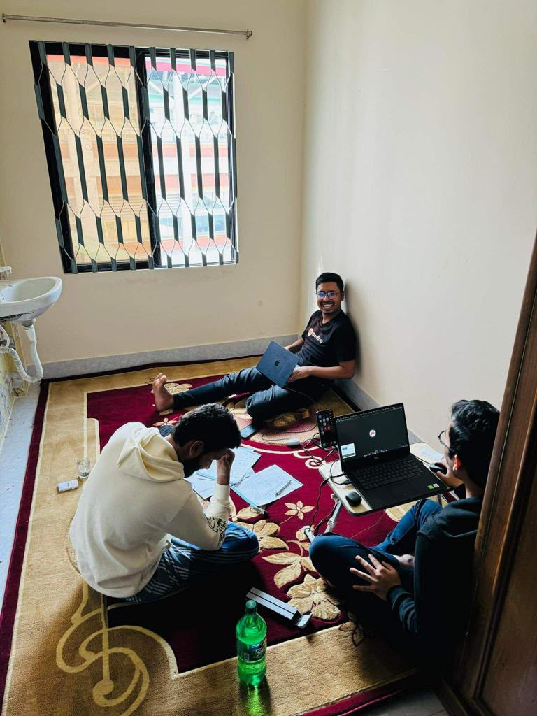 Three of us working on the floor