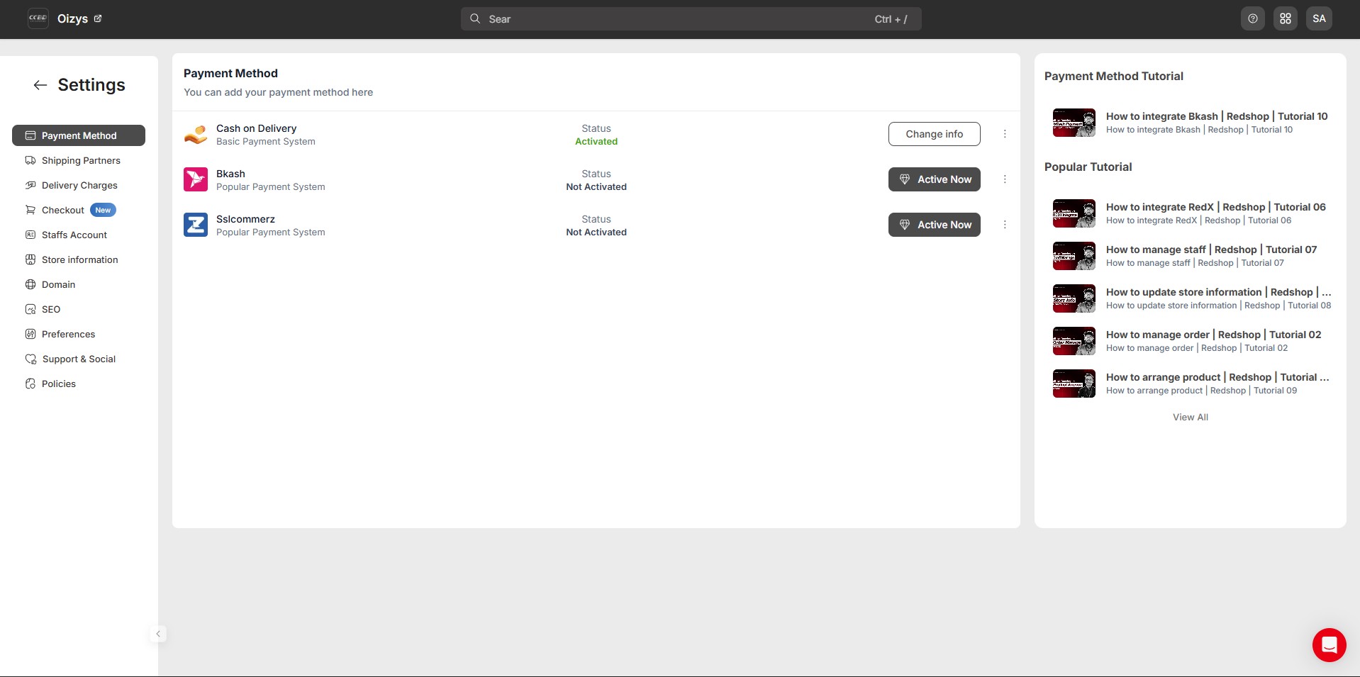 Payment method settings in Redshop