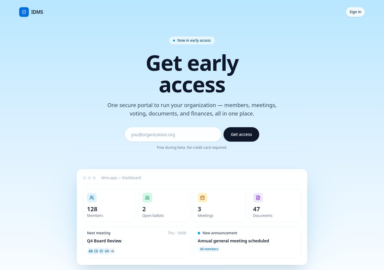 Early-access landing, with the dashboard preview